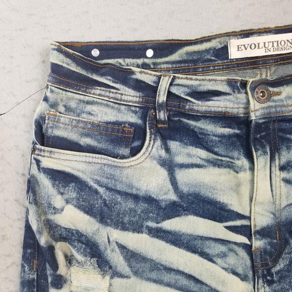 Evolution In Design Shorts Mens 38 Blue Denim Distressed Ripped Jean Cutoff - Picture 2 of 13